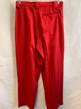 Mens, Slacks, TROPHY, Red, Polyester, Rayon, Solid, 32/31, Triple Pleat, Rayon Gabardine, High Waist, Belt Loops, 3 Pockets, Self Covered Buttons,