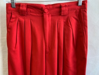 Mens, Slacks, TROPHY, Red, Polyester, Rayon, Solid, 32/31, Triple Pleat, Rayon Gabardine, High Waist, Belt Loops, 3 Pockets, Self Covered Buttons,
