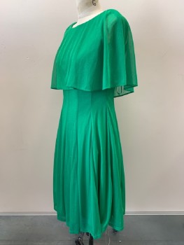J. TAYLOR, Kelly Green, Polyester, Speckled, Sleeveless With Sheer Layer top, Round Neck, Flared Bottom, Back Zip,