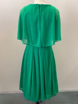 J. TAYLOR, Kelly Green, Polyester, Speckled, Sleeveless With Sheer Layer top, Round Neck, Flared Bottom, Back Zip,