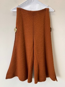 Womens, Sci-Fi/Fantasy Pants, NO LABEL, Pumpkin Spice Orange, Polyester, Textured Fabric, W26, Palazzo Pants, F.F, Side Slits, Metal Gold Leaf With Beads, Back Zip,