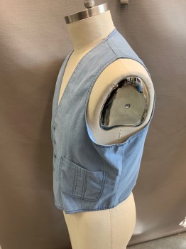 Mens, Vest, SEARS, Baby Blue, Cotton, Solid, XL, 5 Button,2 Pocket with Top Stitching, Brushed Cotton.