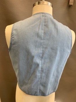 Mens, Vest, SEARS, Baby Blue, Cotton, Solid, XL, 5 Button,2 Pocket with Top Stitching, Brushed Cotton.