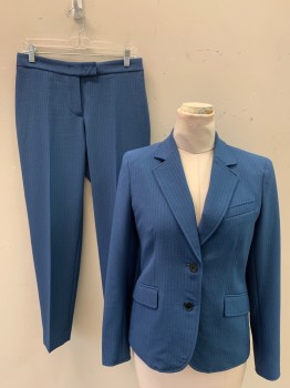 Womens, Suit, Jacket, ANNE KLEIN, Steel Blue, Polyester, Elastane, Stripes - Pin, Stripes - Vertical , 6, Notched Lapel, 2 Buttons, Breast Front Pocket, 2 Pockets