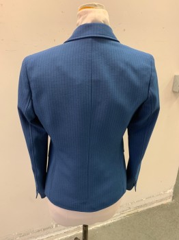 ANNE KLEIN, Steel Blue, Polyester, Elastane, Stripes - Pin, Stripes - Vertical , Notched Lapel, 2 Buttons, Breast Front Pocket, 2 Pockets