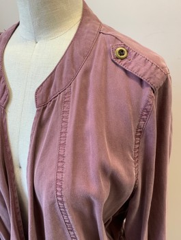 KNOX ROSE, Mauve Purple, Lyocell, Solid, L/S, Shawl Front, Collar Band, Drawstring Waistband, Epaulets, Cargo Pockets With Metal Buttons, Optional Roll Up Sleeves With Tab Strap