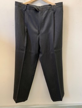 Kenneth Cole , Chocolate Brown, Black, Gray, Wool, Stripes - Pin, Zip Fly, 4 Pockets, Belt Loops,
