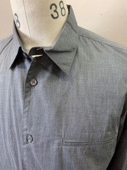 Mens, Casual Shirt, JOHN VARVATOS, Gray, Cotton, Solid, 2 Color Weave, L, Long Sleeves, Collar Attached, 1 Welt Pocket, Button Tab Sleeve Detail