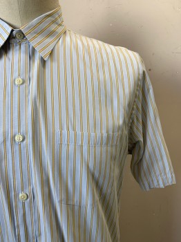 Mens, Casual Shirt, J. CREW, Ice Blue, Yellow, Blue, Cotton, Stripes - Vertical , L, S/S, Button Front, Collar Attached, Chest Pocket