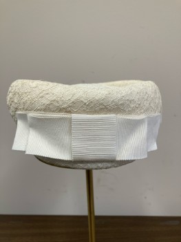 Womens, Hat, N/L, Pillbox Hat, Ivory, With Bow, Weave