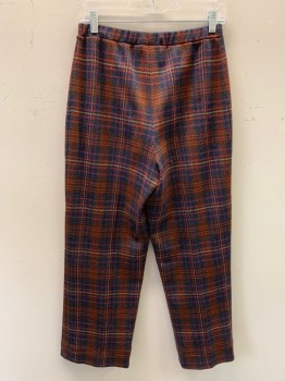 Womens, 1970s Vintage, Suit, Pants, GRAFF, Red, Navy Blue, Brown, Polyester, Plaid, Elastic Waist