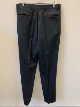 JOS. A. BANK, Black, Gray, Wool, Stripes - Pin, Pleated Front, Side And Back Pockets, Zip Front, Belt Loops,