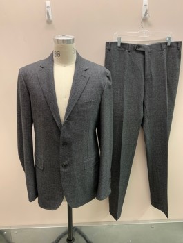 CANALI, Dk Gray, Wool, Birds Eye Weave, Single Breasted, 3 Buttons, Notched Lapel, 3 Pockets,