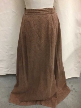 N/L, Lt Brown, Tan Brown, Cotton, Abstract , Light Brown with Tan Irregular Dashed Line Pattern, Drawstring Waist In Back, Pleats In Front, Floor Length,
