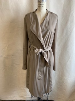 Womens, Dress, Long & 3/4 Sleeve, BABATON, Khaki Brown, Polyester, Solid, S, Wrap, L/S, Trench Coat Style, Self Belt