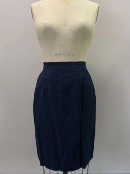 ANNE KLEIN II, Navy Blue, Wool, Solid, F.F, Side Piping With Bottom Slit, Side Pockets, Back Zipper,