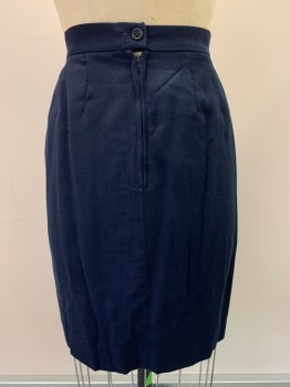ANNE KLEIN II, Navy Blue, Wool, Solid, F.F, Side Piping With Bottom Slit, Side Pockets, Back Zipper,