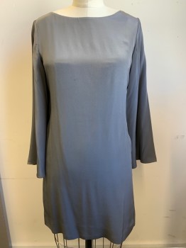 NO LABEL, Dk Gray, Polyester, Solid, L/S, Round Neck, Straight Fit Back Zipper,