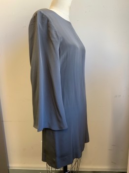 NO LABEL, Dk Gray, Polyester, Solid, L/S, Round Neck, Straight Fit Back Zipper,