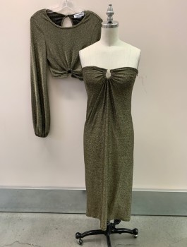 CHARLIIE HOLIDAY , Gold, Lurex, Nylon, Solid, Strapless, U Hook Opening At Center Neckline, Below Knee Length, Zipper At Side