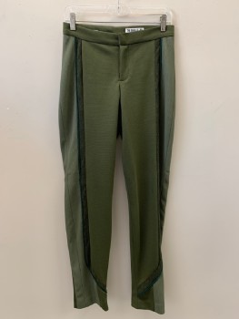 NO LABEL, Olive Green, Teal Blue, Polyester, Solid, F.F, Teal Piping, Zip Front,