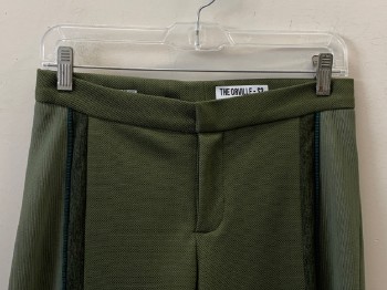 Womens, Sci-Fi/Fantasy Pants, NO LABEL, Olive Green, Teal Blue, Polyester, Solid, W29, F.F, Teal Piping, Zip Front,