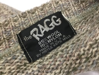 Womens, Sweater, THE RAGG, Beige, Olive Green, Lavender Purple, Ice Blue, Wool, Nylon, Mottled, B: 38, Pullover, Crew Neck, Wide Rib Knit Cuffs and Waist Band, Scratchy