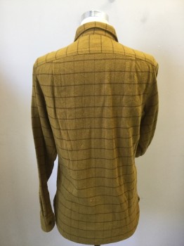 WALLACE & BARNES, Mustard Yellow, Brown, Cotton, Grid , Flannel Cotton, Long Sleeves, Collar Attached, Button Front, 2 Pocket with Button Down Flaps  Multiple