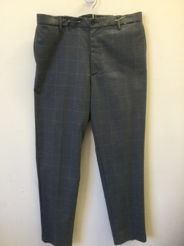 UNIQLO, Gray, Lt Gray, Cotton, Wool, Plaid-  Windowpane, Heathered, Heather Dark Gray with Light Gray Windowpane, 1-1/2" Waist Band, with Elastic Back, with D-string, Flat Front, 4 Pockets,