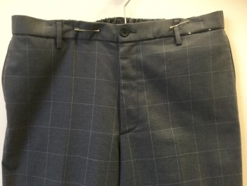 UNIQLO, Gray, Lt Gray, Cotton, Wool, Plaid-  Windowpane, Heathered, Heather Dark Gray with Light Gray Windowpane, 1-1/2" Waist Band, with Elastic Back, with D-string, Flat Front, 4 Pockets,