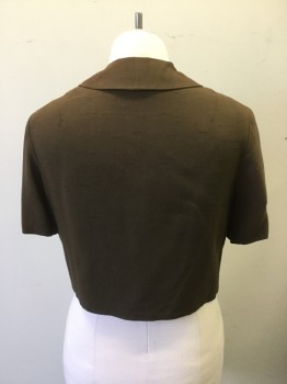 Womens, 1950s Vintage, Piece 2, BRIE ORIGINALS, Brown, Rayon, Solid, W30, 5 Button Bolero Jacket Single Breasted, with Collar Attached, Short Sleeves. Sun Damage to Shoulders