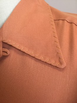 Mens, Casual Shirt, TREVOR, Terracotta Brown, Cotton, Solid, 16.5/, XL, 35, Gabardine, Long Sleeve Button Front, Collar Attached, 2 Flap Pockets, Blanket Stitched Accents at Collar & 2 Pocket Flaps,