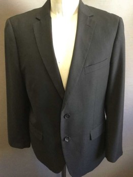 Mens, Sportcoat/Blazer, CARLO LUSSI, Black, Polyester, Rayon, Solid, 42R, Single Breasted, 2 Buttons,