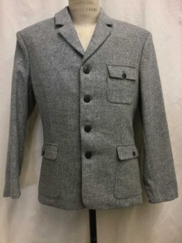 Mens, Blazer/Sport Co, NL, Heather Gray, Wool, Heathered, 38S, Heather Gray, Button Front, Notched Lapel, 3 Pockets, Multiples,