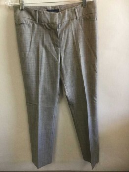 Womens, Suit, Pants, PIAZZA SEMPIONE , Gray, Charcoal Gray, White, Tan Brown, Wool, Plaid - Tattersall, Speckled, W30, 4, Gray Specked with Faint Tan Tattersall Stripe, Mid Rise, Straight Leg, Zip Fly, 4 Pockets