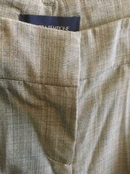 Womens, Suit, Pants, PIAZZA SEMPIONE , Gray, Charcoal Gray, White, Tan Brown, Wool, Plaid - Tattersall, Speckled, W30, 4, Gray Specked with Faint Tan Tattersall Stripe, Mid Rise, Straight Leg, Zip Fly, 4 Pockets