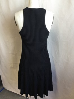THEORY, Black, Cotton, Rayon, Solid, Black Knit Ribbed with Solid Black Lining, Scoop Neck, 1.25" Straps, Flair Bottom