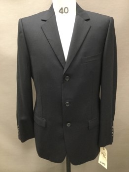 Mens, Sportcoat/Blazer, GUCCI, Black, Wool, Solid, 40 R, 3 Buttons,  3 Pockets, Notched Lapel,