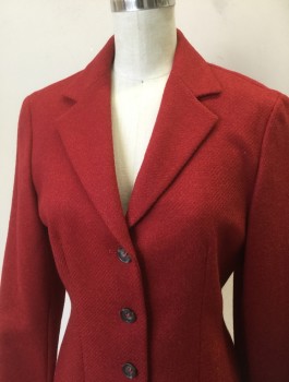 Womens, Blazer, WEEKEND MAX MARA, Red, Wool, Solid, 4, Ribbed Texture Thick Wool, 3 Buttons,  Notched Lapel, Fitted