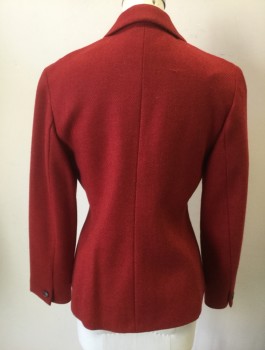 Womens, Blazer, WEEKEND MAX MARA, Red, Wool, Solid, 4, Ribbed Texture Thick Wool, 3 Buttons,  Notched Lapel, Fitted
