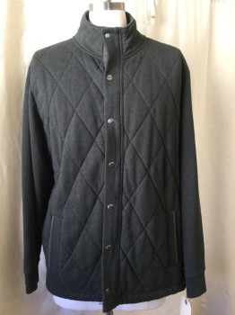BANANA REPUBLIC, Dk Green, Cotton, Polyester, Heathered, Zip & Button Front, Diamond Quilted, 2 Pockets,
