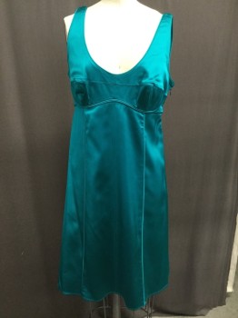 BURBERRY, Turquoise Blue, Acetate, Spandex, Solid, Satin, Tank Style with Bra, Fitted Stretch, Side Zipper