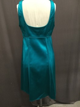 BURBERRY, Turquoise Blue, Acetate, Spandex, Solid, Satin, Tank Style with Bra, Fitted Stretch, Side Zipper