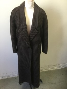 Womens, Coat, BILLI, Brown, Black, Wool, Check , H:37, B36", Sz. M, Single Breasted, 1 Button, Notched Lapel with Low Set Notch, Raglan Sleeves, 2 Welt Pockets, Ankle Length, Black Lining,