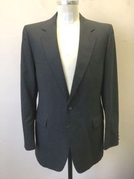 Mens, 1980s Vintage, Suit, Jacket, GIVENCHY, Gray, Wool, 42, With White Dotted Pinstripes, Single Breasted, Notched Lapel, 2 Buttons,  3 Pockets,