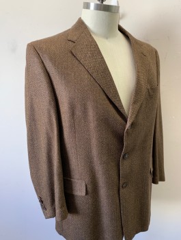 Mens, Sportcoat/Blazer, HART, SCHAFFNER,MARX, Brown, Dk Brown, Polyester, Herringbone, 48R, Single Breasted, Notched Lapel, 3 Buttons, 3 Pockets