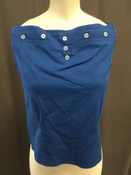 Womens, Top, NL , Royal Blue, Cotton, Solid, B:32, High Square Neck with Box Pleat, V Back, Button Back, Button Detail