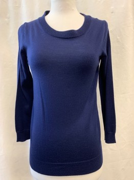 Womens, Pullover, J CREW, Navy Blue, Wool, Solid, XS, Crew Neck, Long Sleeves