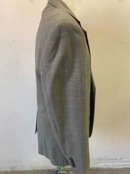 Mens, Sportcoat/Blazer, CLUB ROOM , Brown, Cream, Orange, Polyester, Viscose, Plaid, 46 R, Single Breasted, Notched Lapel, 3 Pockets,