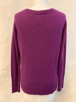 Womens, Pullover, HALOGEN, Orchid Purple, Cashmere, Solid, M, Ribbed Knit V-neck, Long Sleeves, Ribbed Knit Waistband/Cuff